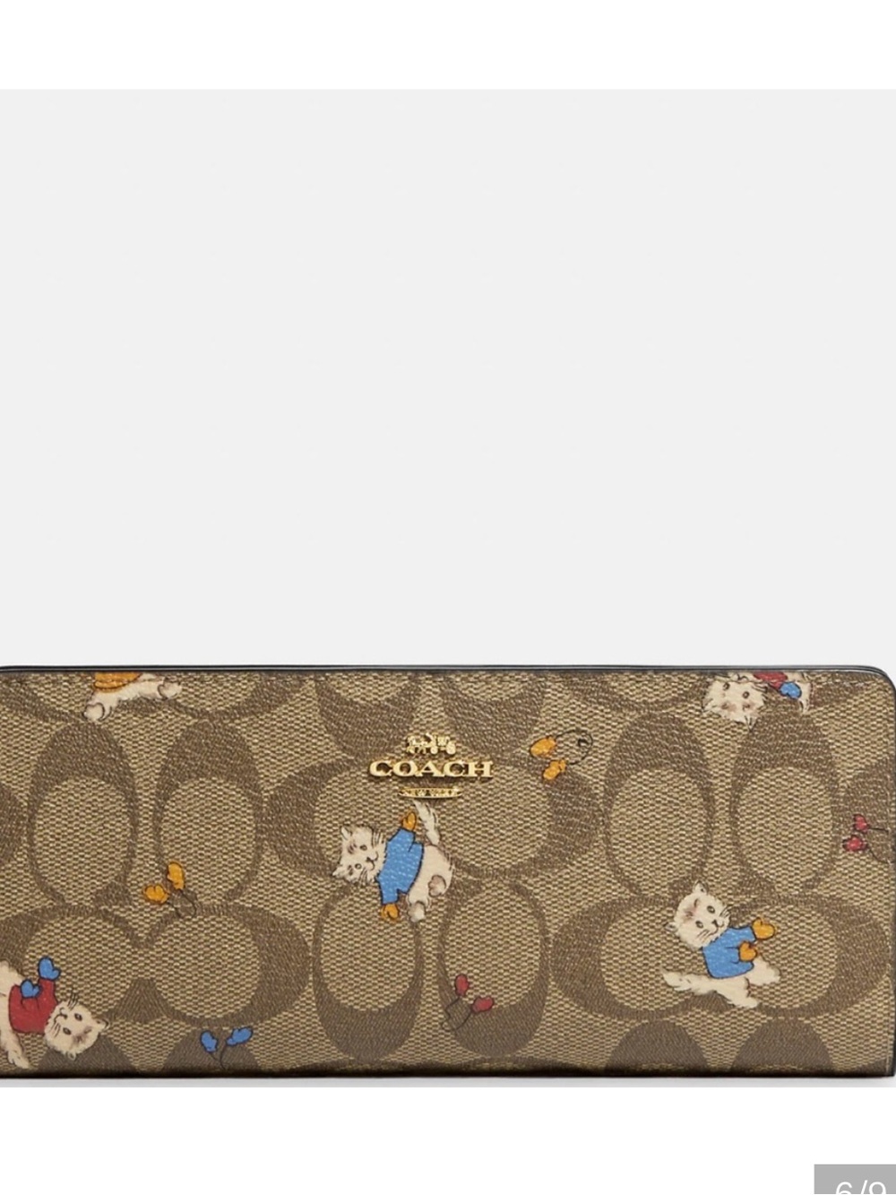 Coach Signature Slim Wallet in Brown with Multicolor Cat Motif